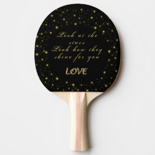 Pala De Ping Pong Oro personalizado y estrellas brillantes en negro