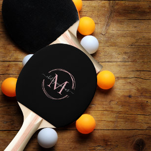 Pala De Ping Pong Oro Rosa Negro Monograma Caligrafía Nombre