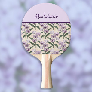 Pala De Ping Pong Orquídeas Moradas Preciosas sobre Ecru Antiguo