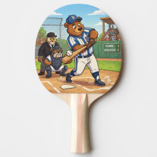 Pala De Ping Pong Oso de dibujos animados jugando béisbol