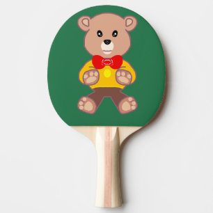 Pala De Ping Pong Oso de peluche con corbata de moño sobre verde