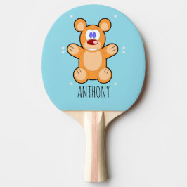 Pala De Ping Pong Oso de peluche marrón lindo monograma sobre azul