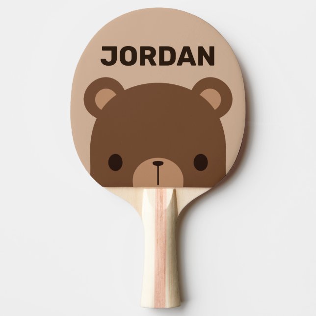 Pala De Ping Pong Oso marrón lindo con nombre personalizado (Anverso)