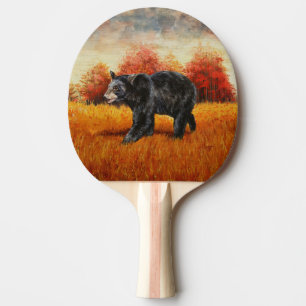 Pala De Ping Pong Oso Negro en el bosque otoñal