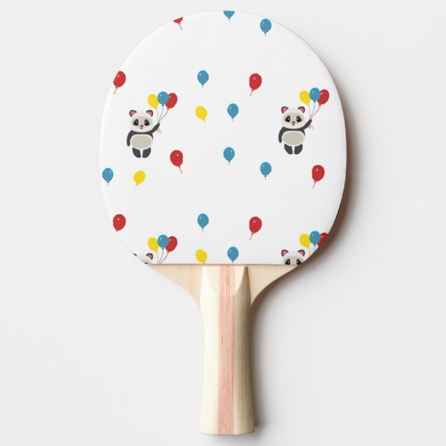 Pala De Ping Pong Oso panda con globos blanco (Anverso)