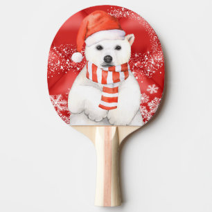 Pala De Ping Pong oso polar con tapa de santa - copos de nieve con b