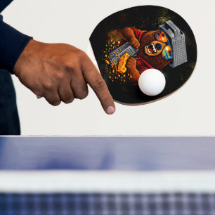 Pala De Ping Pong Oso Retro Con Sombrero Rallador De Queso Y Gafas D