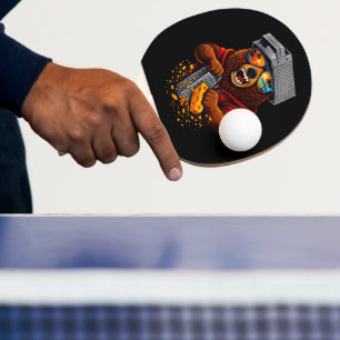 Pala De Ping Pong Oso Retro Con Sombrero Rallador De Queso Y Gafas D