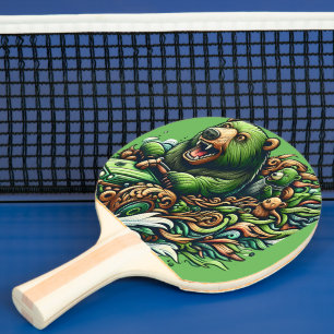 Pala De Ping Pong Osos animados montando un auto verde