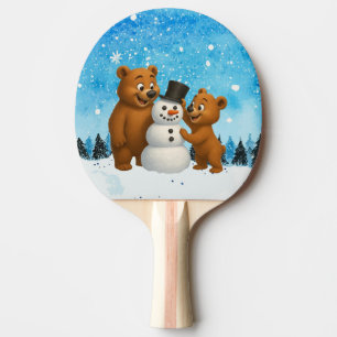 Pala De Ping Pong osos lindos construyendo un muñeco de nieve