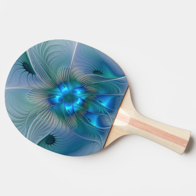 Pala De Ping Pong Ovejas en pie, abstracto fractal turquesa azul (Lateral)