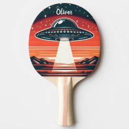 Pala De Ping Pong OVNI Vintage en puesta de sol roja personalizado