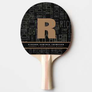 Pala De Ping Pong Paddle de ping-pong negro y moderno con su nombre 