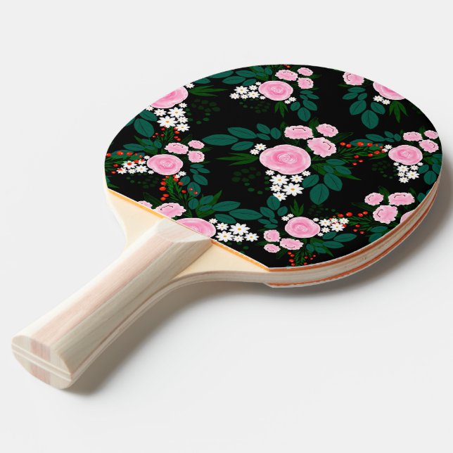 Pala De Ping Pong Paint and white Floral acuarela elegante rosa y bl (Ángulo frontal)