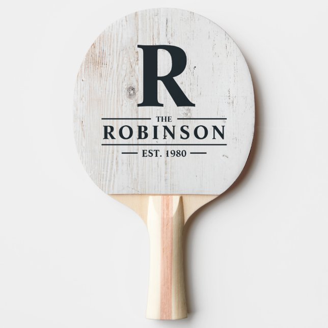 Pala De Ping Pong Painted White Wood Family Name & Initial (Anverso)