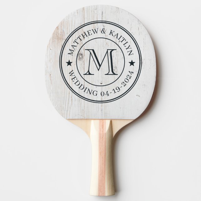 Pala De Ping Pong Painted White Wood Wedding Monogram Star (Anverso)
