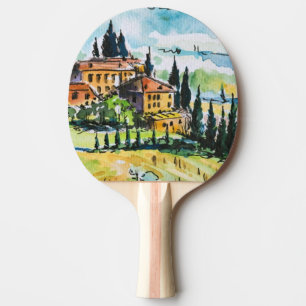 Pala De Ping Pong Paisaje con los árboles de la ciudad y de ciprés