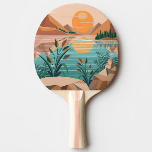 Pala De Ping Pong Paisaje de puesta de sol en un lago de montaña tra