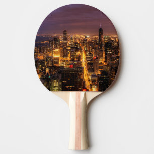 Pala De Ping Pong Paisaje urbano de la noche de Chicago