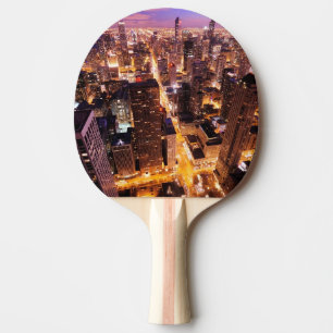 Pala De Ping Pong Paisaje urbano en la noche de Chicago