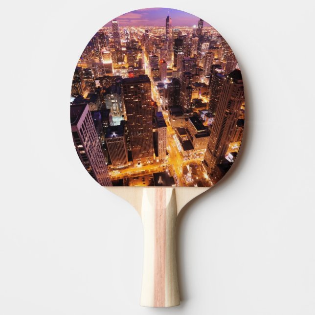 Pala De Ping Pong Paisaje urbano en la noche de Chicago (Anverso)