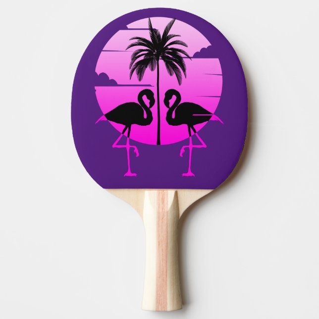 Pala De Ping Pong Pájaro de Silhouette rosa Flamingos (Anverso)
