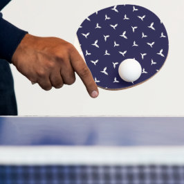 Pala De Ping Pong Pájaros Blancos Volando Azul Oscuro Minimalista Mo