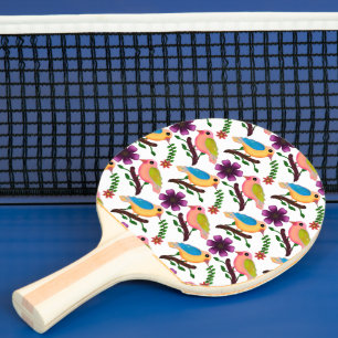 Pala De Ping Pong Pájaros coloridos lindos Patrón floral