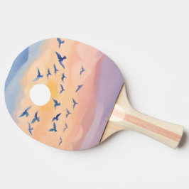 Pala De Ping Pong Pájaros en Vuelo | Acuarela de Naturaleza Atardece