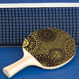 Pala De Ping Pong Paleta de Ping Pong Chic Black Gold Floral Étnico