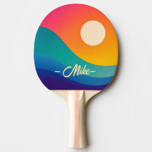 Pala De Ping Pong Paleta de Ping Pong de Ola de Puesta del Sol Abstr