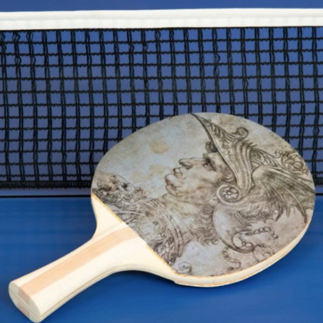 Pala De Ping Pong Paleta de Ping Pong Guerrero con Casco de Leonardo (Da Vinci’s Ancient Warrior Sketch 6"x 6.25"strike pad. Ergonomic handle quality laminated hardwood.)