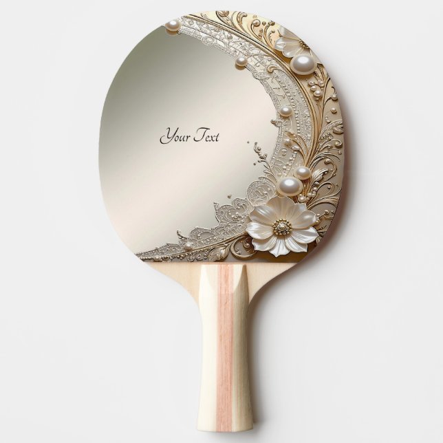 Pala De Ping Pong Paleta de Ping Pong Perlas Flores Blancas Modernas (Anverso)