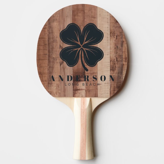 Pala De Ping Pong Pallet Wood Board Four Leaf Clover with Name (Reverso)