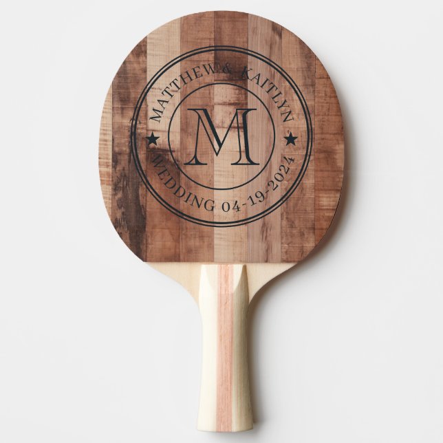 Pala De Ping Pong Pallet Wood Boards Wedding Monogram Star (Anverso)