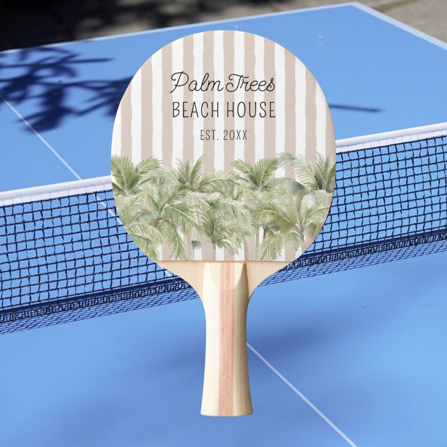 Pala De Ping Pong Palm Trees Tropicales Beige Stripes Beach House (In situ)