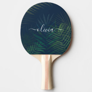 Pala De Ping Pong Palm verde oscuro tropical hojas Ping Pong Paddle