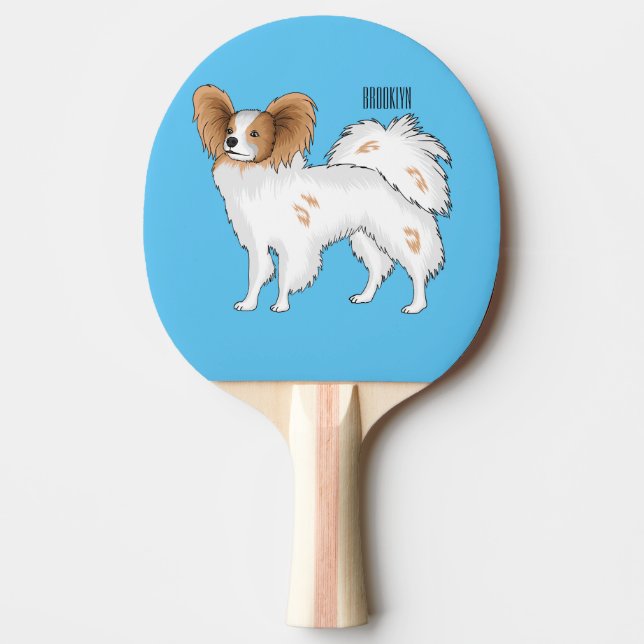 Pala De Ping Pong Papillon dog cartoon illustration (Anverso)