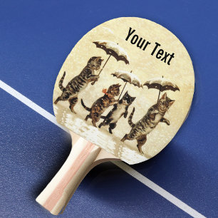 Pala De Ping Pong Paraguas de gatos a rayas vintage bailando en la n