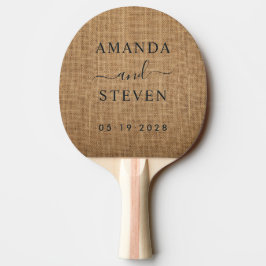 Pala De Ping Pong Pareja de arpillera marrón con fecha de boda