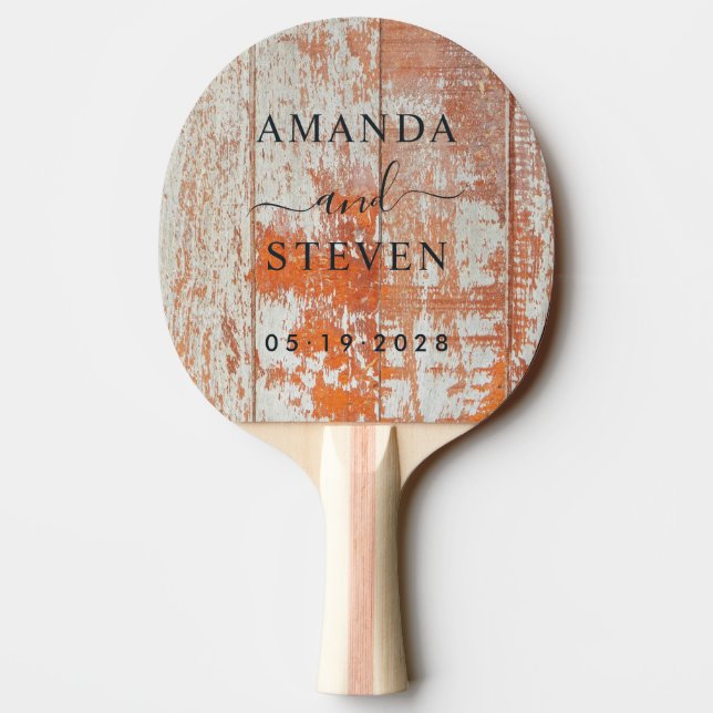 Pala De Ping Pong Pareja de Madera de Granero Deteriorada con Fecha  (Reverso)