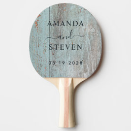 Pala De Ping Pong Pareja de madera pintada de azul con nombres y fec