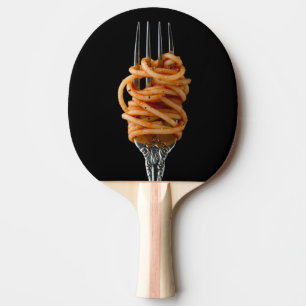 Pala De Ping Pong Pasta echada en la horquilla, espagueti de comida