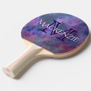 Pala De Ping Pong Pastel Splatter   Monograma verde rosa morado azul