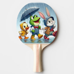 Pala De Ping Pong Pato lindo, rana, conejito bajo la lluvia