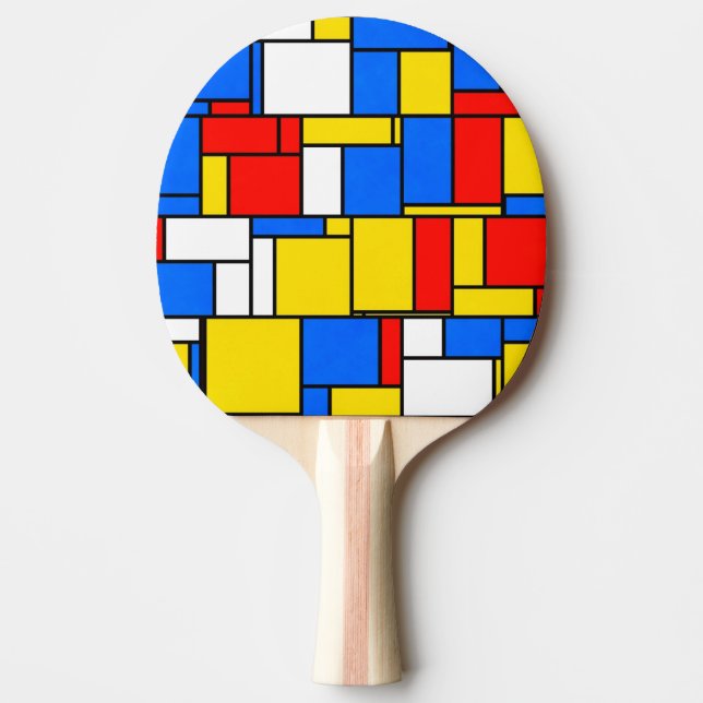 Pala De Ping Pong Patrón amarillo rojo azul de inspiración mondriana (Anverso)