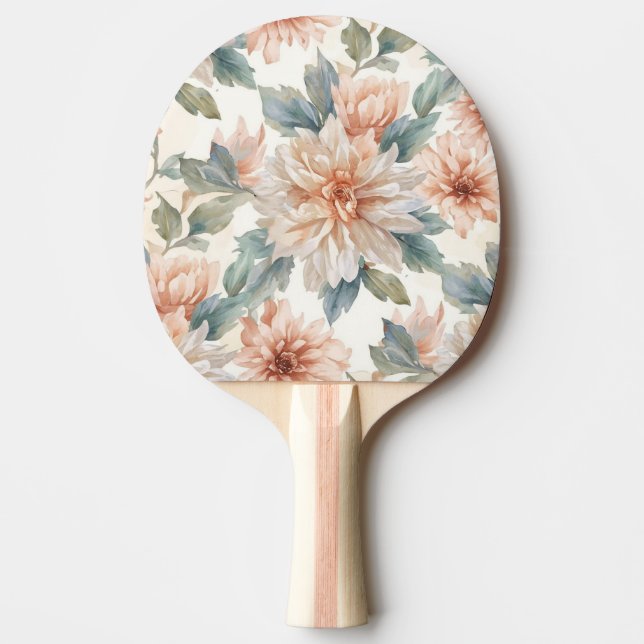 Pala De Ping Pong Patrón Botánico Acuarela de Flores de Crisantemo (Anverso)