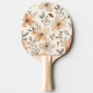 Pala De Ping Pong Patrón Botánico de Acuarela Floral Melocotón Beige