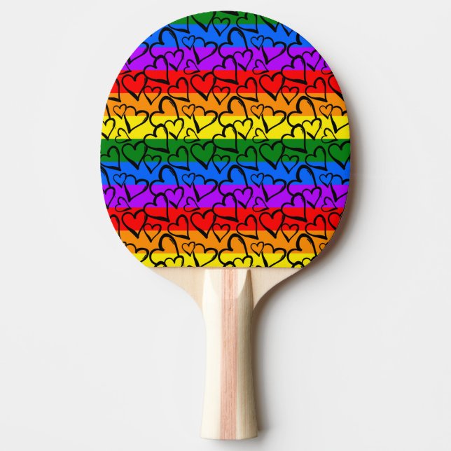 Pala De Ping Pong Patrón cardíaco arco iris (Anverso)