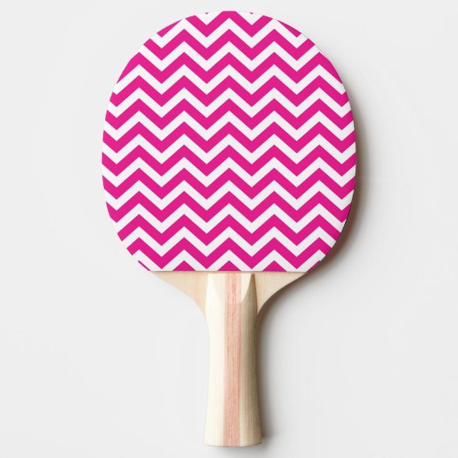 Pala De Ping Pong Patrón Chevron blanco y rosa caliente (Anverso)